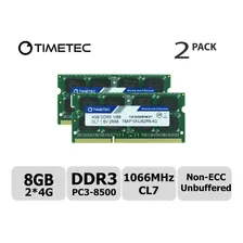 Memoria Ram 8gb Timetec Hynix Ic Kit (2x4gb) Ddr3 1066mhz Pc3-8500 Unbuffered Non-ecc 1.5v Cl7 2rx8 Dual Rank 204 Pin So