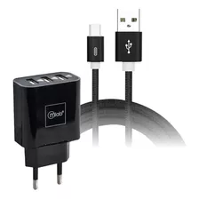 Kit Cargador De Pared + Cable Tipo C Microlab 3 Puertos Usb 