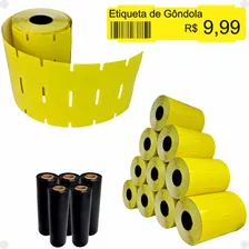 Etiqueta Gondola 10 Rolos + 5 Ribbons - Zebra Argox Elgin Cor Amarelo