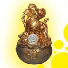 Fonte De Água Ganesha Dourado Em Resina Com Cristal E Motor