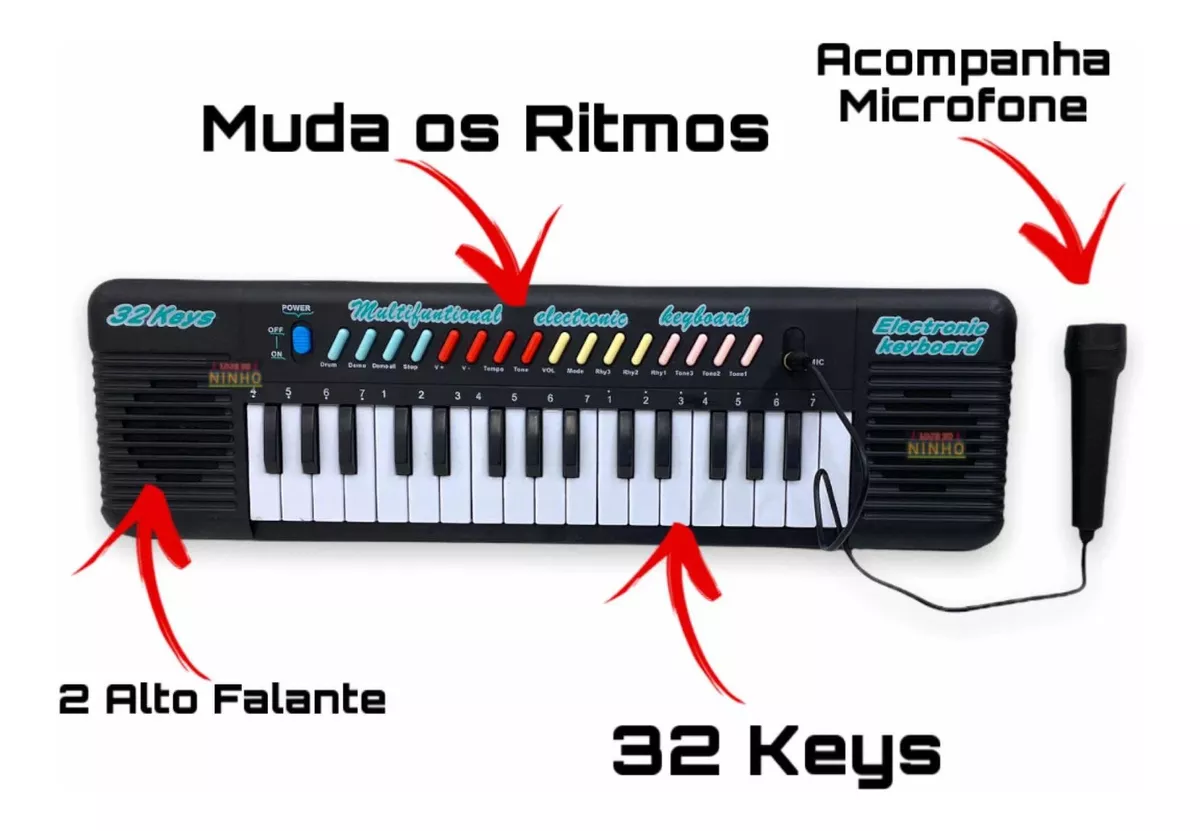 Teclado Piano Infantil Musical 32 Teclas Keys Com Microfone