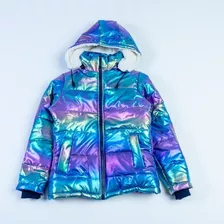 Campera Puffer Capucha Desmontable Metalizada Tornasol Niña