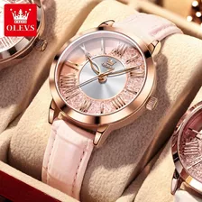 Relógio De Luxo Com Pulseira De Couro Rosa De Quartzo Quicks