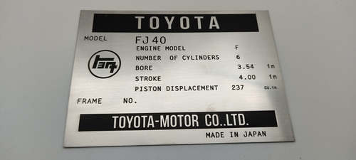 Toyota Land Cruiser Fj40 Plaqueta Motor Serial Emblema  Foto 2