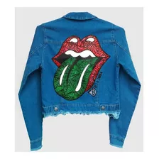 Campera Jean Elastizada Azul Lengua Rolling Stones S Al Xxl