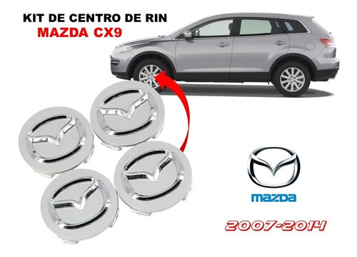 Kit 4 Centros Rin Cromados Mazda Cx9 2007-2014 56 Mm Foto 2