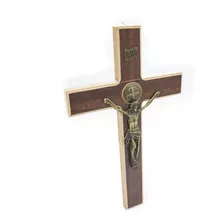 Cruz Madeira Parede 34cm Cristo Em Metal Ótimo Acabamento