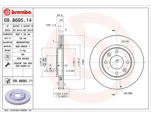 Par Discos Brembo Peugeot 206 X Line 2006-2008 Delantero Foto 2