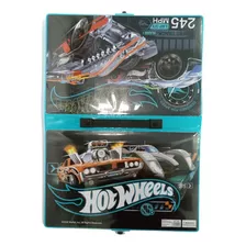 Estojo Maleta Escolar 86 Peças Canetinha Lapis E Giz Cor Azul Hot Wheels