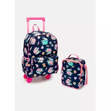 Kit Mochila 4 Rodinhas + Lancheira Uni Kawaii