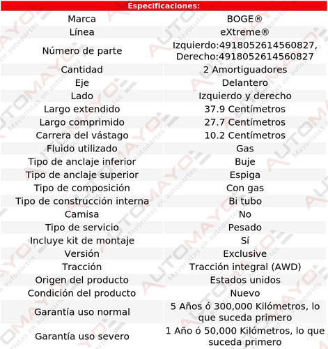 2 Amortiguadores Gas Del Boge Extreme Armada V8 5.6l 17-18 Foto 2