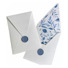 Kit 30 Envelopes Bico + Forro + Lacres De Cera Azul Serenity