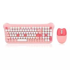 Combo Teclado Mouse Inalámbrico C/receptor Estilo Gato Cute Mouse - Teclado Rosa