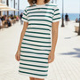 Vestido Manga Curta T-shirt Casual Listrado Algodão Básico