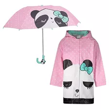 Set Abrigo Impermeable Para Lluvia Y Paraguas Niña De Panda