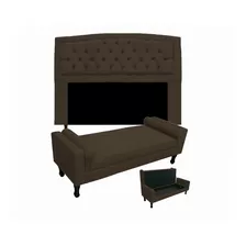 Cabeceira Geovana/ Calçadeira Fênix Queen 160cm Suede Marrom