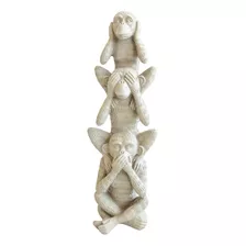 Escultura Macacos Sábios Em Poliresina Cinza