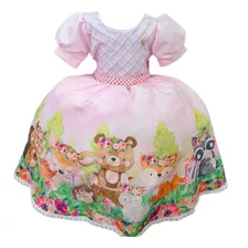 Vestido Infantil Tema Aniversario Bosque Encantado Rosa