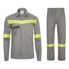 Uniforme- Farda Nr10 Anti Chamas Cinza Com Faixa