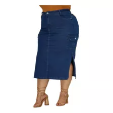 Saia Plus Size Jeans Cargo Evangélica Com Elastano 46 Ao 60