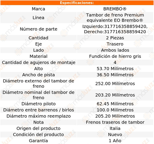 2- Tambores Freno Traseros Para Kia Rio 2019/2022 Brembo Foto 2