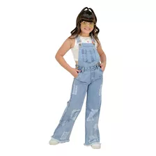 Macacão Jeans Wide Leg Feminino Infantil Juvenil Oferta