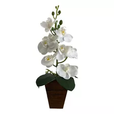 Kit Vaso+orquidea Branca Artificial Sala Rack Banheiro Mesa
