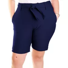 Bermuda Feminina Plus Size Forro Cintura Alta E Cinto +56