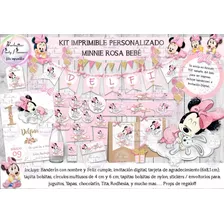 Kit Imprimible Candy Bar Minnie Bebe Rosa Personalizado