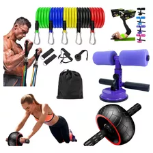 Kit Aparelho Abdominal Roda Lombar 11 Pçs Elástico Exercício