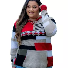 Blusa Capuz Plus Size Tricô Lã Quentinha Veste Até 48