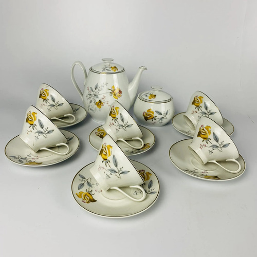 Jogo De Xícaras Porcelana Mauá Rosas Amarelas 14 Peças Branco Floral 2