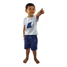 Conjunto Infantil Menino Short E Camiseta Tubarão Azul