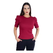 Blusa Blusinha Feminina Barata Manga Curta Bufante Canelada