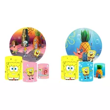 Kit Painel Redondo 1,50 + Trio Capas Cilindro Bob Esponja