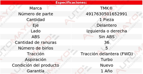 1 - Maza Del Izq/der Sin Abs Tmk S80 L6 2.9l Volvo 99-06 Foto 2