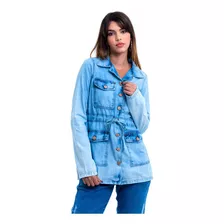 Jaqueta Parka Jeans Brim Com Cinto Varias Cores Casaco 3969