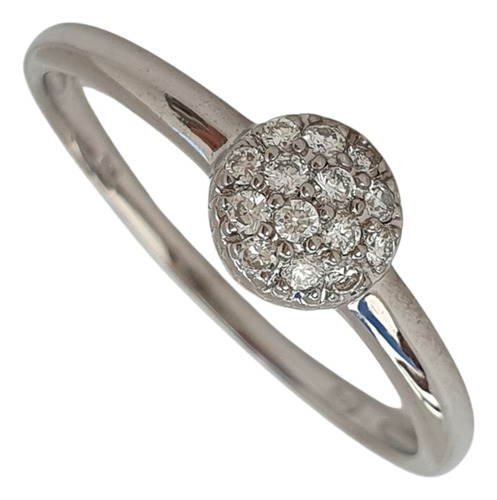 Anel Chuveiro Redondo De Ouro Branco 18k 750 E Diamantes Branco 16