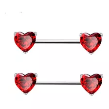 Par Piercing Para Pezón Corazón Rojo