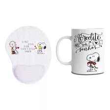 Kit Caneca E Mouse Pad Ergonômico Com Apoio De Pulso Snoopy