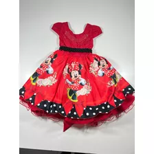 Vestido Infantil Minnie Vermelha Rosa Acompanha Tiara+anagua