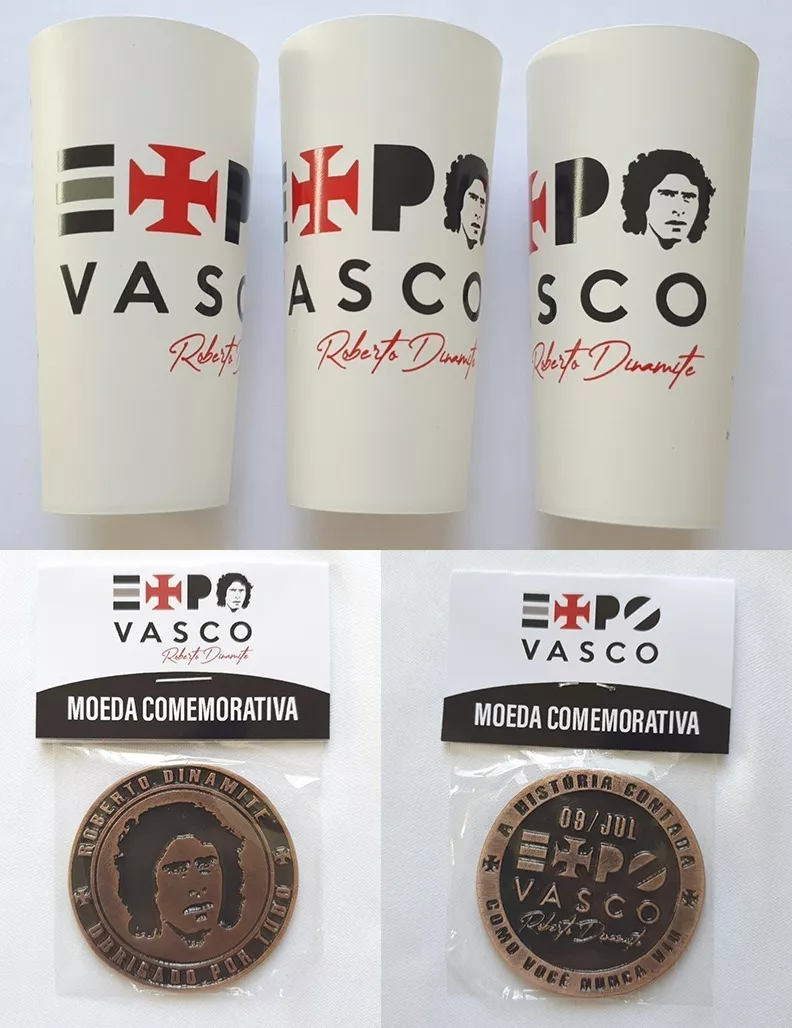 Moeda Medalha + Copo Vasco Expovasco Roberto Dinamite Futebo