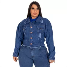 Jaqueta Jeans Plus Size Feminina Cropped Curta Sem Lycra