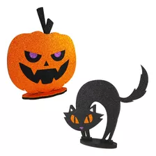 Kit Totens Display Abóbora + Gato Preto Halloween Mdf C/ Eva
