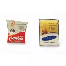 2 Pin Oficial Olimpiadas Atenas 2004 Coca Cola Samsung Tocha