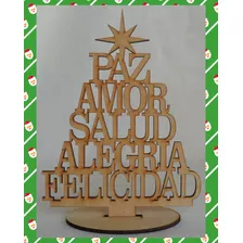 10 Arbolitos Navidad, Buenos Deseos,fibrofacil 20cm De Alto