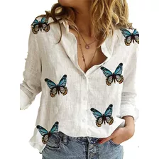 Camisa De Mujer Con Estampado Irregular De Mariposas