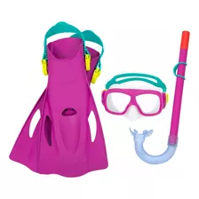 Juego De Snorkel Buceo Infantil 7 Años Gafas Tubo Y Aletas Color Morado