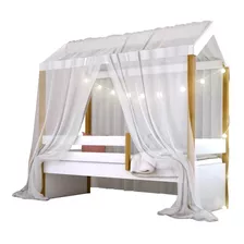 Cama Montessoriana Exclusiv Fio De Luz E Voal Branco