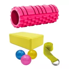 Combo Yoga Ladrillo Brick + Cinta + Rolo Elongacion +pelota 